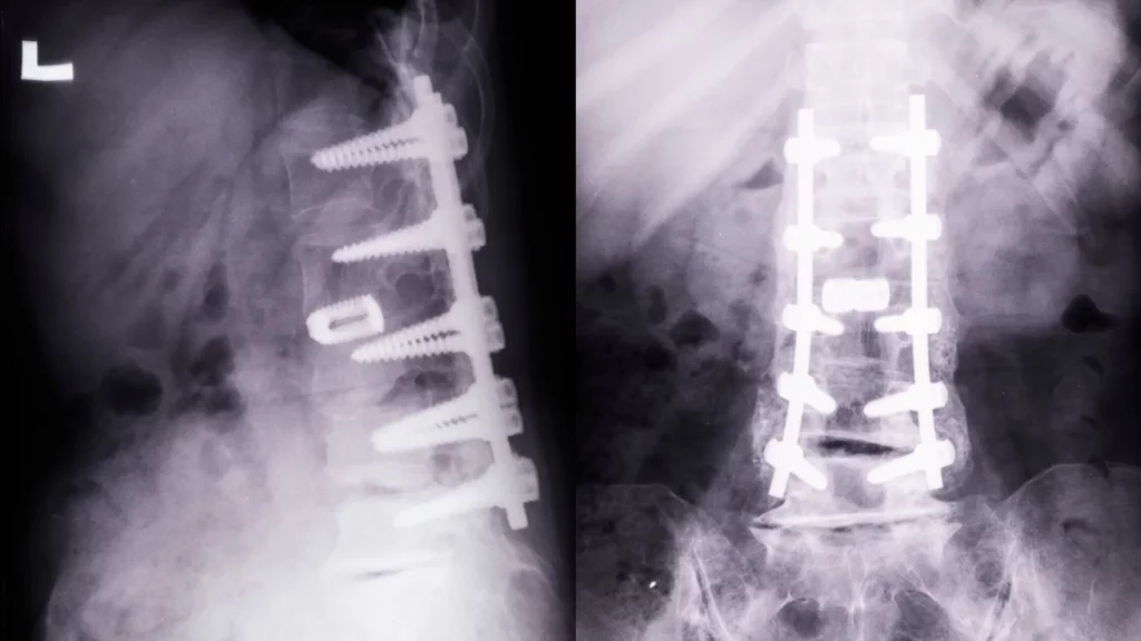 What Causes Pedicle Screws to Loosen? An XRay with loose pedicle screws displayed.